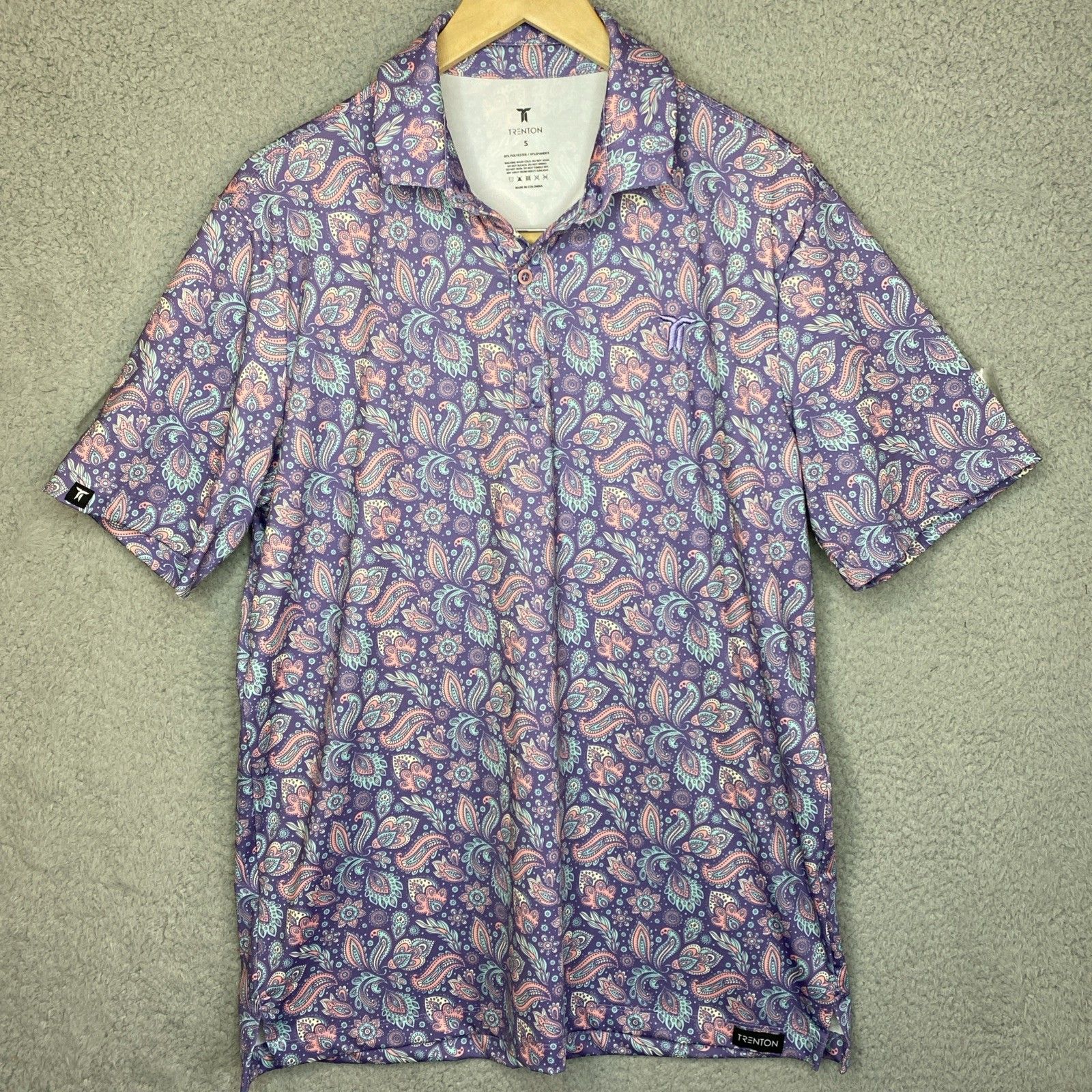 Trenton Purple All Over Print Paisley Performance Golf Stretch Polo Size S